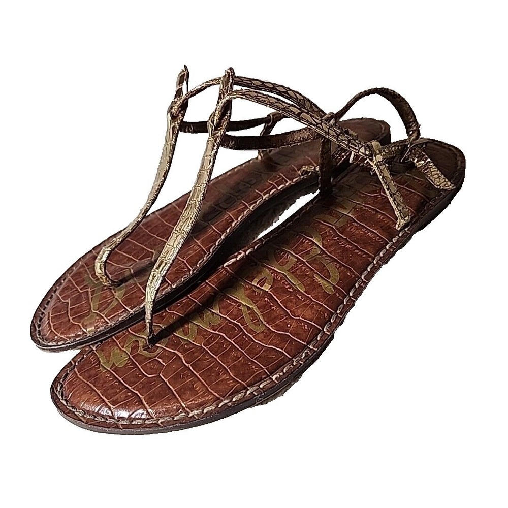 Sam Edelman Sandals Womens‎ 9 M GIGI thong Amber Gold Faux Leather Palm Beach